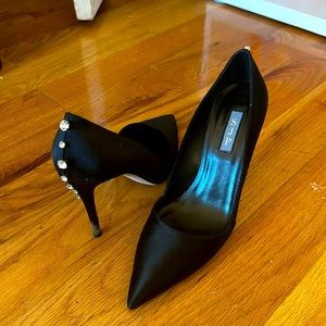 SJP Black Satin Heels with Rhinestones